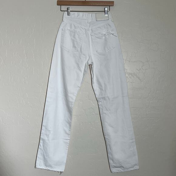 Moussy Vintage High Rise Straight Leg Distressed Jeans Cream Womens Size 24 - Picture 4 of 9